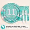 96Pcs 11th Birthday Party Decorations Teal and Silver Plates and Napkins Tableware Sets Teal Ballons Theme Party Decorations for Girls Eleven Years Old Birthday Supplies Serves 24 view 2