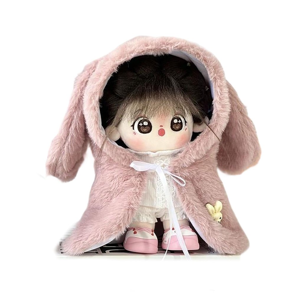 Halloween Rabbit Fur Cape Cloak for 20cm Cotton Dolls - Anime Doll Outfit Replacement, Cute Soft Doll Clothing Accessory for 20cm Plush Dolls, Nice for Halloween Doll Decoration (Pink)