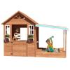 Kids Playhouse with Sandbox, Wooden Outdoor Cottage Play House with Sand Pit for Backyard Garden Ages 3 to 10 Years Old (Brown) view 1
