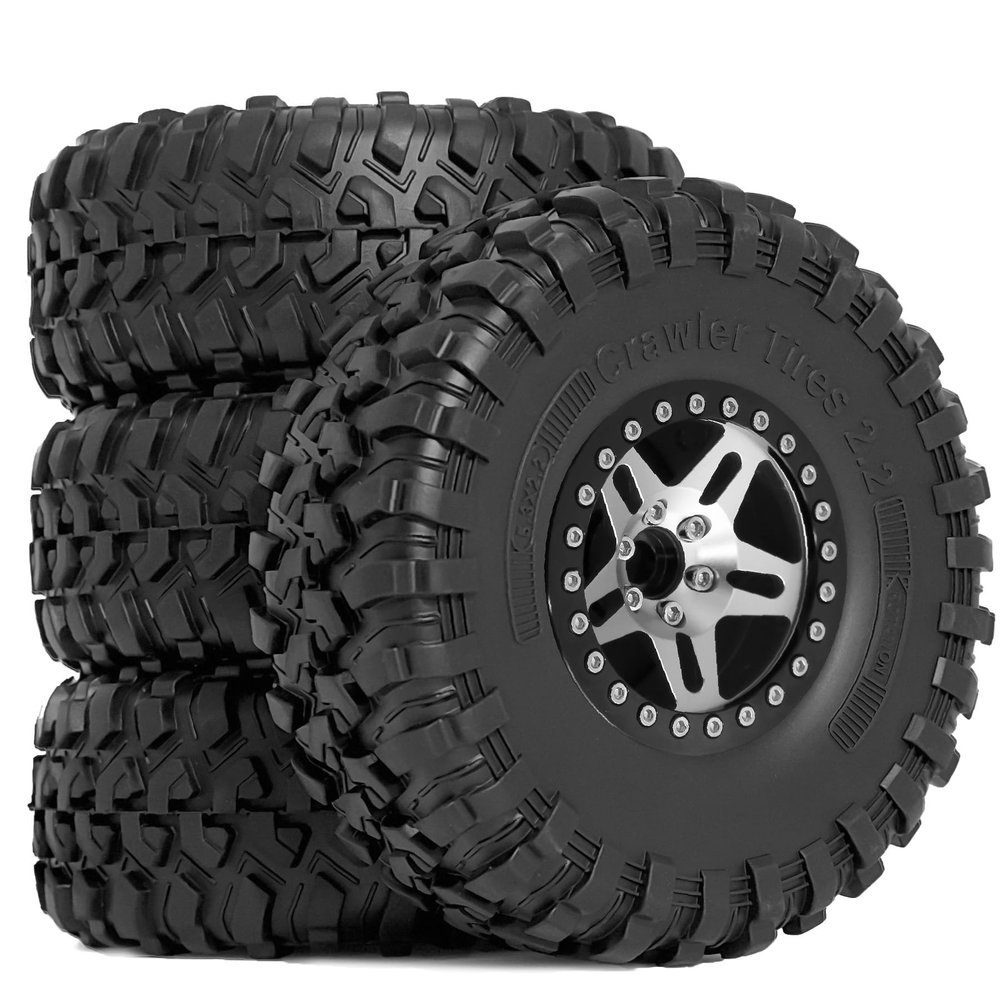 2.2-inch Aluminum beamlock RC Crawler Tires Wheels Set All Terrain tire 12mm Hex Suitable for 1/10 1//8 RC Climbing car TRX4 Axial Gen8 SCX10 II RC4WD D90 TF2 Tamiya CC01 (R396 Silver)