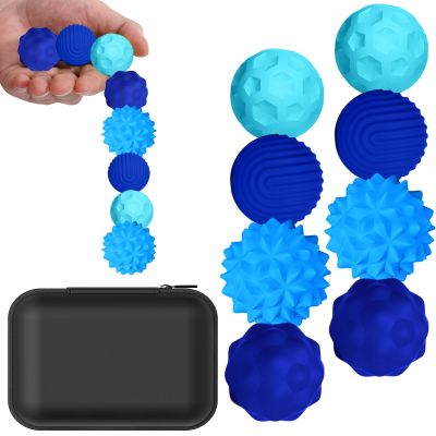 BUSOHA Silicone Fidget Balls - 8 Pack Fidget Toys Stress Balls for Adults Sensory Stone Travel Toys for Calming,Autism and ADHD,Gifts for Teens ,Blue