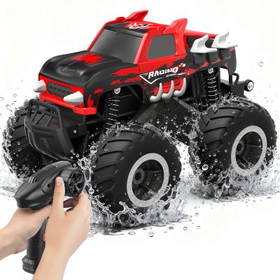 HOMETALL Amphibious Remote Control Car Monster Truck Toys - 1:16 All Terrain RC Trucks High Speed RC Cars with Crashworthy Body,Off- Road Electric Vehicle Kid Toys for Boys and Girls,Age 6+,Red