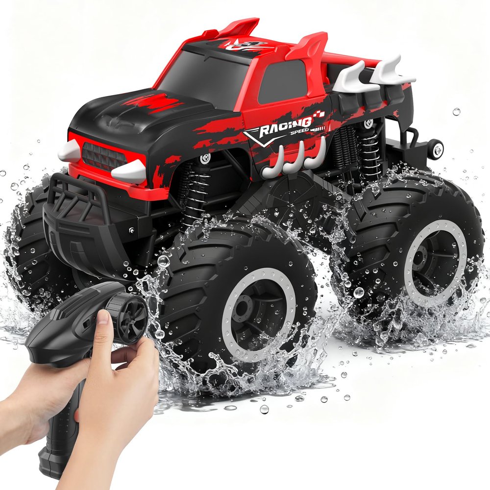 HOMETALL Amphibious Remote Control Car Monster Truck Toys - 1:16 All Terrain RC Trucks High Speed RC Cars with Crashworthy Body,Off- Road Electric Vehicle Kid Toys for Boys and Girls,Age 6+,Red