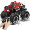 HOMETALL Amphibious Remote Control Car Monster Truck Toys - 1:16 All Terrain RC Trucks High Speed RC Cars with Crashworthy Body,Off- Road Electric Vehicle Kid Toys for Boys and Girls,Age 6+,Red view 1