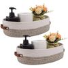 2 Pcs Oval Storage Baskets, Cotton Rope, Woven Rope Basket With Handles Of Leather, Organizer For Bathroom, Container For Nursery view 1