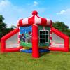 OZIS 5-in-1 Inflatable Carnival Game with Blower, Portable Basketball Hoop, Axe Throw, Soccer Target, Ring Toss, Tic-Tac-Toe for Backyard and Party, White & Red view 1