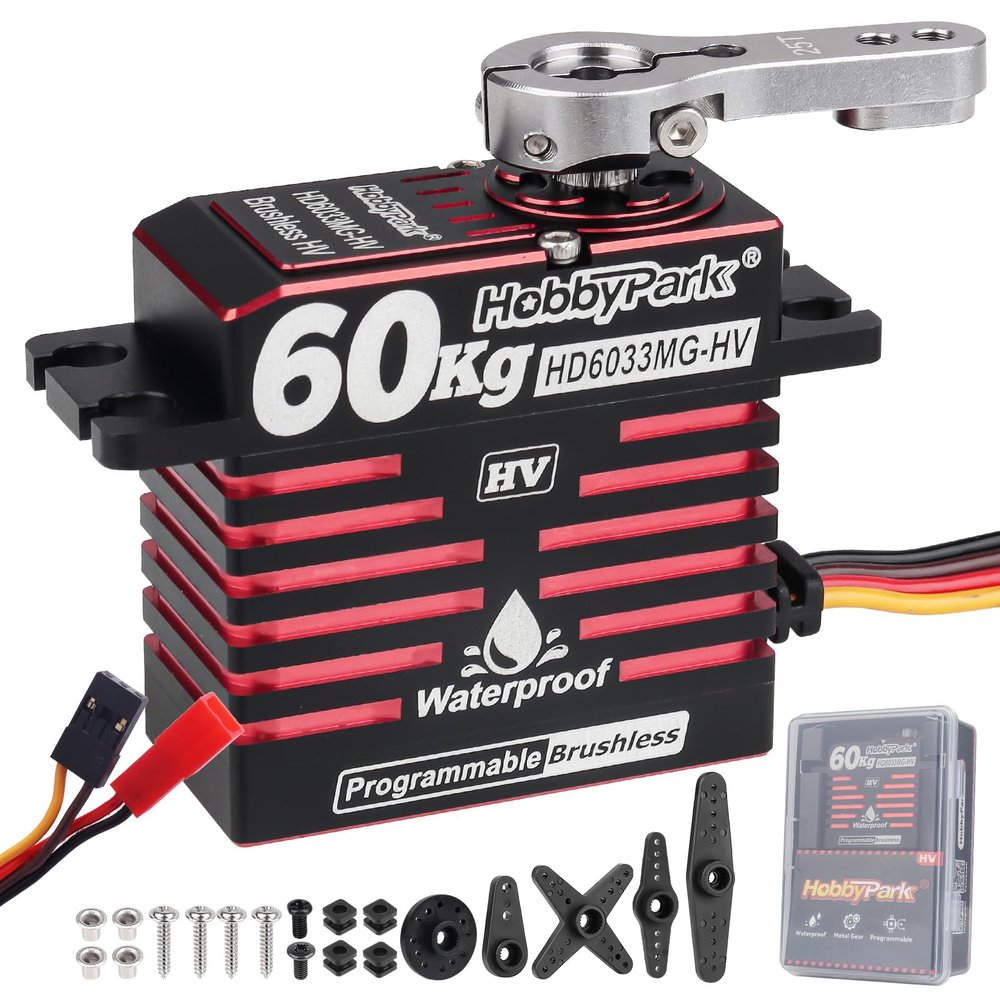 HobbyPark Direct Powered Waterproof High Torque RC Steering Servo 828oz-in 60kg Standard Servo Brushless Motor All Metal Gears High Speed HV 8.4-16.8V 180 for RC Car Crawler Truck Buggy Short Course