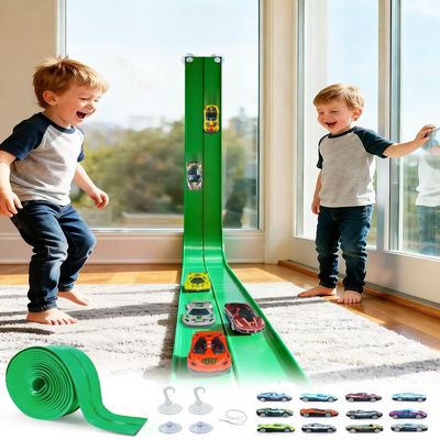 15Ft Flexible Race Car Track Starter Set  Classic Extra Long Bendable Car Ramp, Compatible with Diecast 1/64 Scale Cars Hot Wheels Matchbox, Kids 3+ Years-Green
