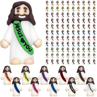 110 PCS Little Jesus Figures Bulk, Mini Jesus Loves You Rubber Pocket Figurines for Hide & Seek, Christmas Jesus Easter Egg Fillers Sunday School Baptism Gifts Religious Party Favors (11 Colors)