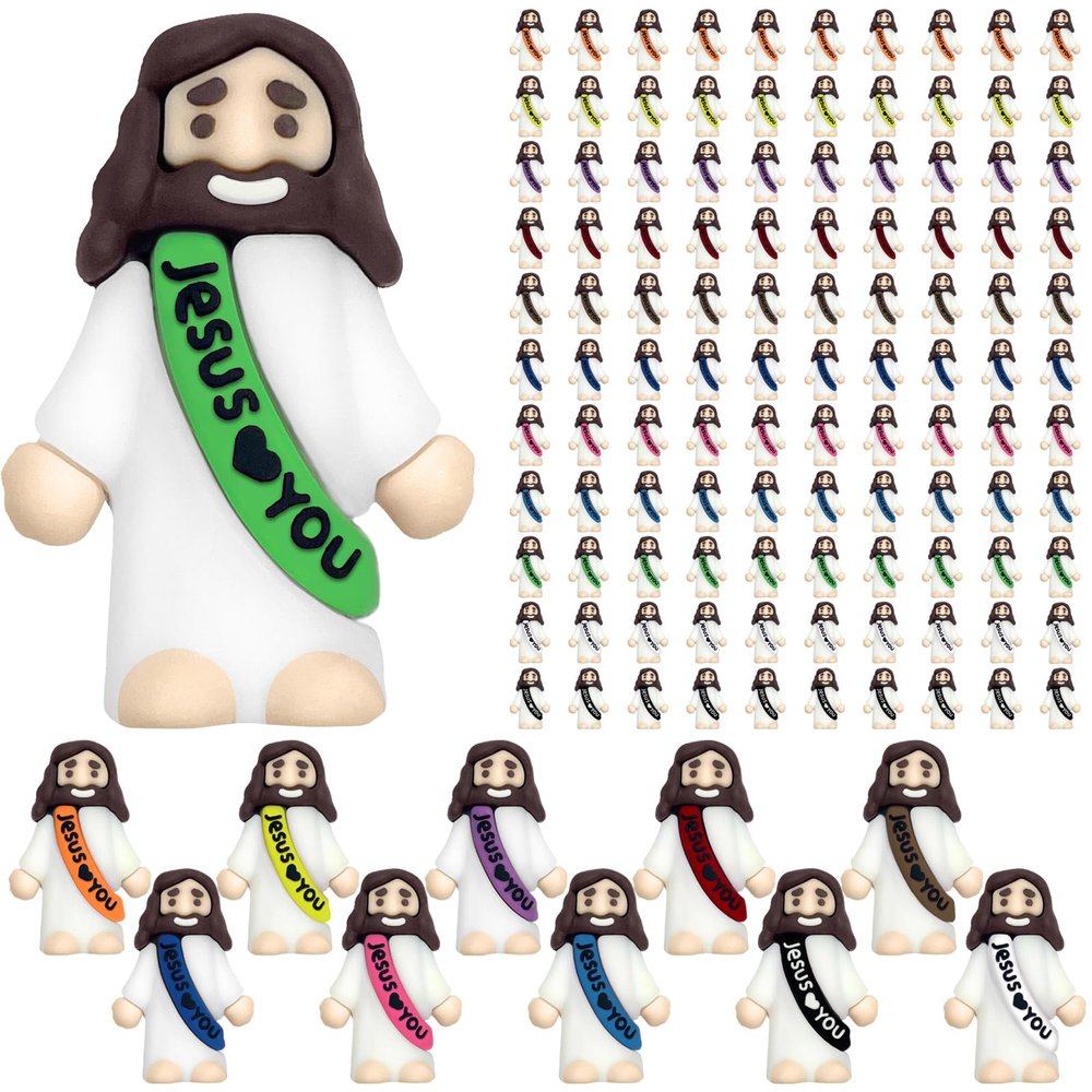 110 PCS Little Jesus Figures Bulk, Mini Jesus Loves You Rubber Pocket Figurines for Hide & Seek, Christmas Jesus Easter Egg Fillers Sunday School Baptism Gifts Religious Party Favors (11 Colors)