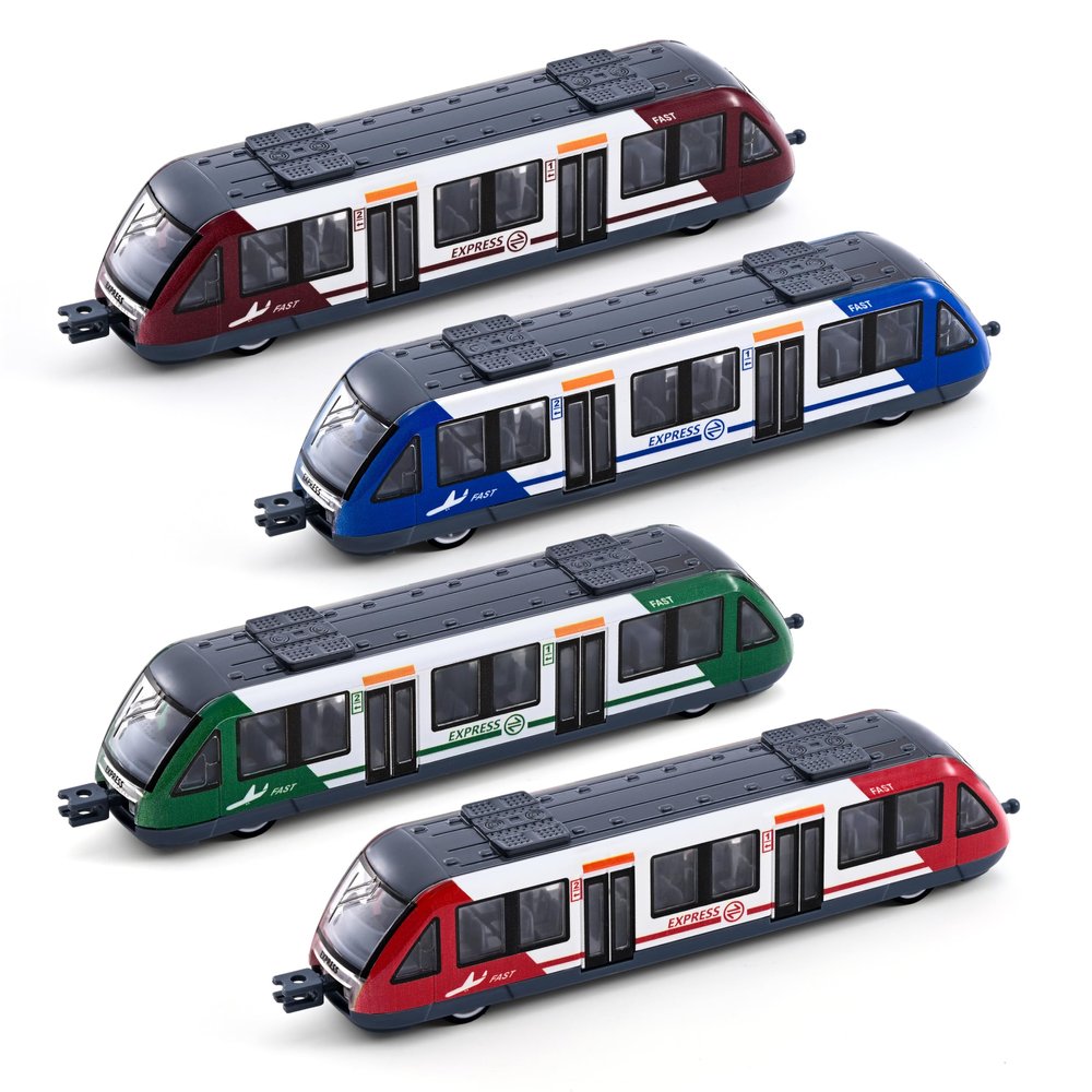 Crelloci 4 Pack Bullet Train Set, Linked High Speed Lotomotive Toy Train, Connectable Model Car, Sliding Wheel Railway Cars Vehicle Set with Front & Rear Couplers, Gift for Kids Boys Ages 3+