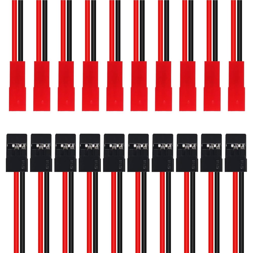10pcs 10CM 20AWG JST Female Plug to JR Male Servo Receiver Cables | for RC Vehicles, FPV Boats, RC Car LED Accessories