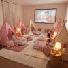 wilwolfer 6 Pack Kids Teepee Tent Bulk and Inflatable Airbed & Light, Natural Toddler Play Tent for Girls Boys Indoor Sleepover Slumber Party Birthday Gifts(Pink, White) view 2