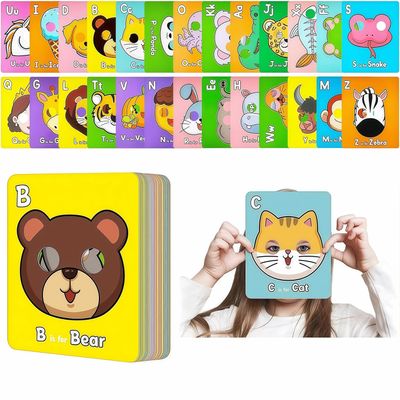 Alphabet ABC Flash Cards with Animal Masks, 26 Giant Animal mask Alphabet Cards, nteractive Education Games, Uppercase & Lowercase Learning GamesColorful Mask Flashcards