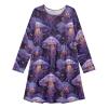 Aflyko Ocean Skater Dress Jellyfish Fantasy Galaxy Purple Cute Girl Casual Wear Relaxed Fit Holiday Costume Festive Lovely Birthday Present, 9-10Y view 1