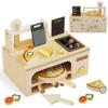 Wooden Pizza Toy Playset for Kids Ages 35, Montessori Pretend Play Food & Wooden Kitchen Playset with Easy Bake Oven, Slice & Serve Pizza Maker Toy, Educational Cooking Gift for Boys and Girls view 1