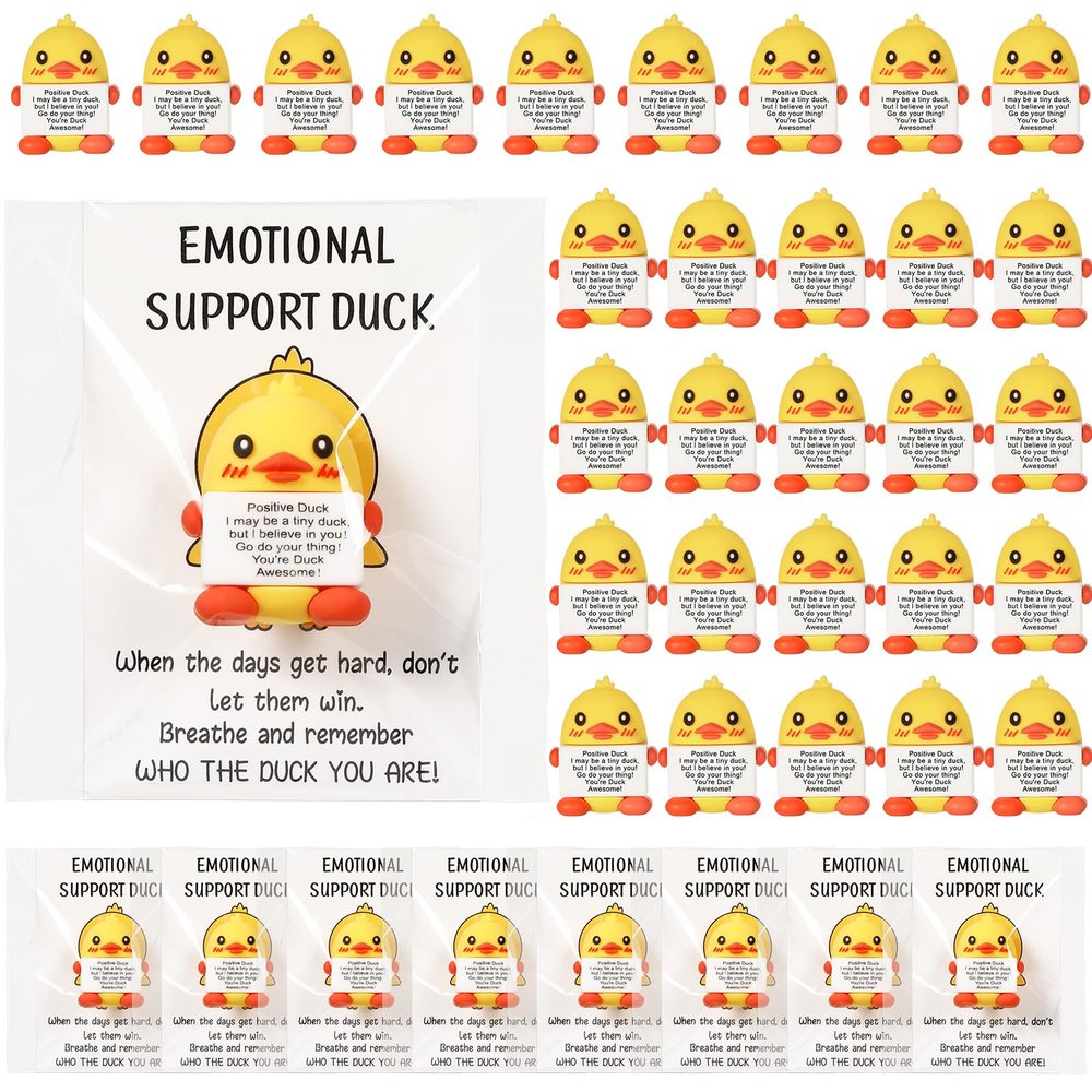 90 Pcs Positive Gifts Set Duck Gift Include 30 Mini Rubber Duck Figures 30 Positive Cards 30 Package Bags Inspirational Gifts for Being Awesome Friends Employee Coworker Staff Teacher Team