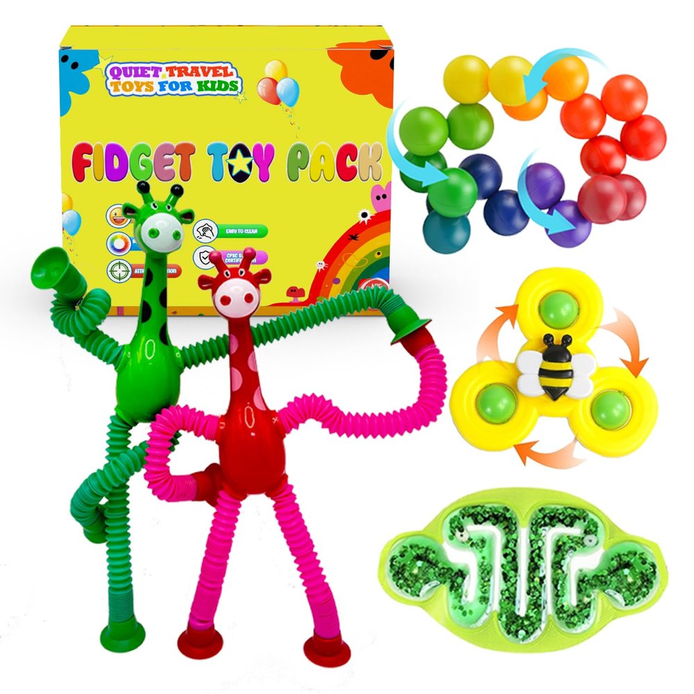 Xinkentoo Telescopic Suction Cup Toy, Pop Tube Sensory Fidget Toys for Autism, Airplane Travel Essentials, Educational Fidget Toys, Great Idea for Boys and Girls (Multi-Fidget Toy Packs)