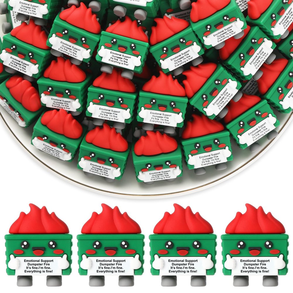 25 Pcs Mini Rubber Dumpster Fire Gifts Positive Inspirational Dumpster Emotional Fire Figures Bulk Motivational Decorations and Encouragement Appreciation Gift for Teacher Coworker Staff