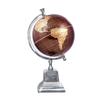 Chocolate Brown Metal World Globe  15H Decorative Globe with Silver Aluminum Square Pedestal Base, Brown & Gold Tabletop Accent view 2