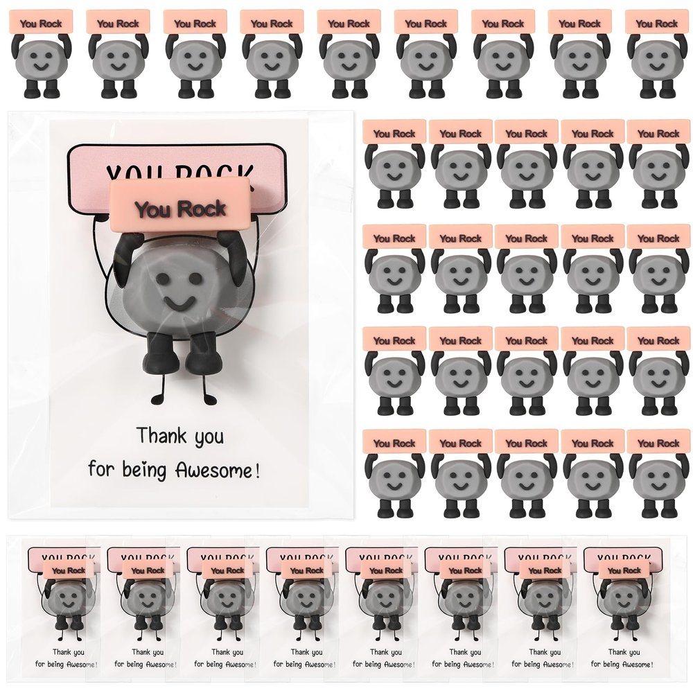 90 Pcs Positive Gifts Set You Rock Gift Include 30 Mini Rubber Rock Figures 30 Positive Cards 30 Package Bags Inspirational Gifts for Being Awesome Friend Employee Coworker Staff Teacher Team