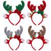 4-Piece Christmas Deer Antler Headbands, Plush 9X7.9 In Holiday Hair Accessories With Bows, Stars & Holly For Party Looks And Photo Props view 1