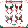 4-Piece Christmas Deer Antler Headbands, Plush 9X7.9 In Holiday Hair Accessories With Bows, Stars & Holly For Party Looks And Photo Props view 3