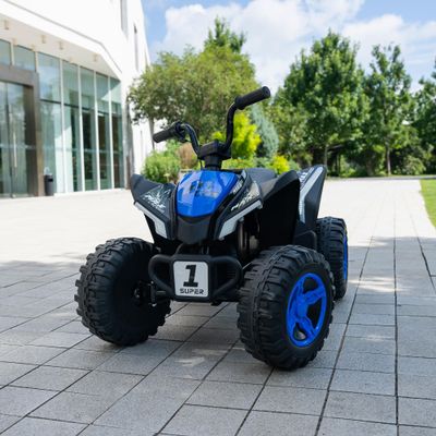 24V Kids Ride On ATV Quad, Electric 4 Wheeler with Spring Suspension, LED Headlights, Music, High/Low Speed, Off-Road Toy Vehicle, Ultimate Birthday for Boys Girls, Blue
