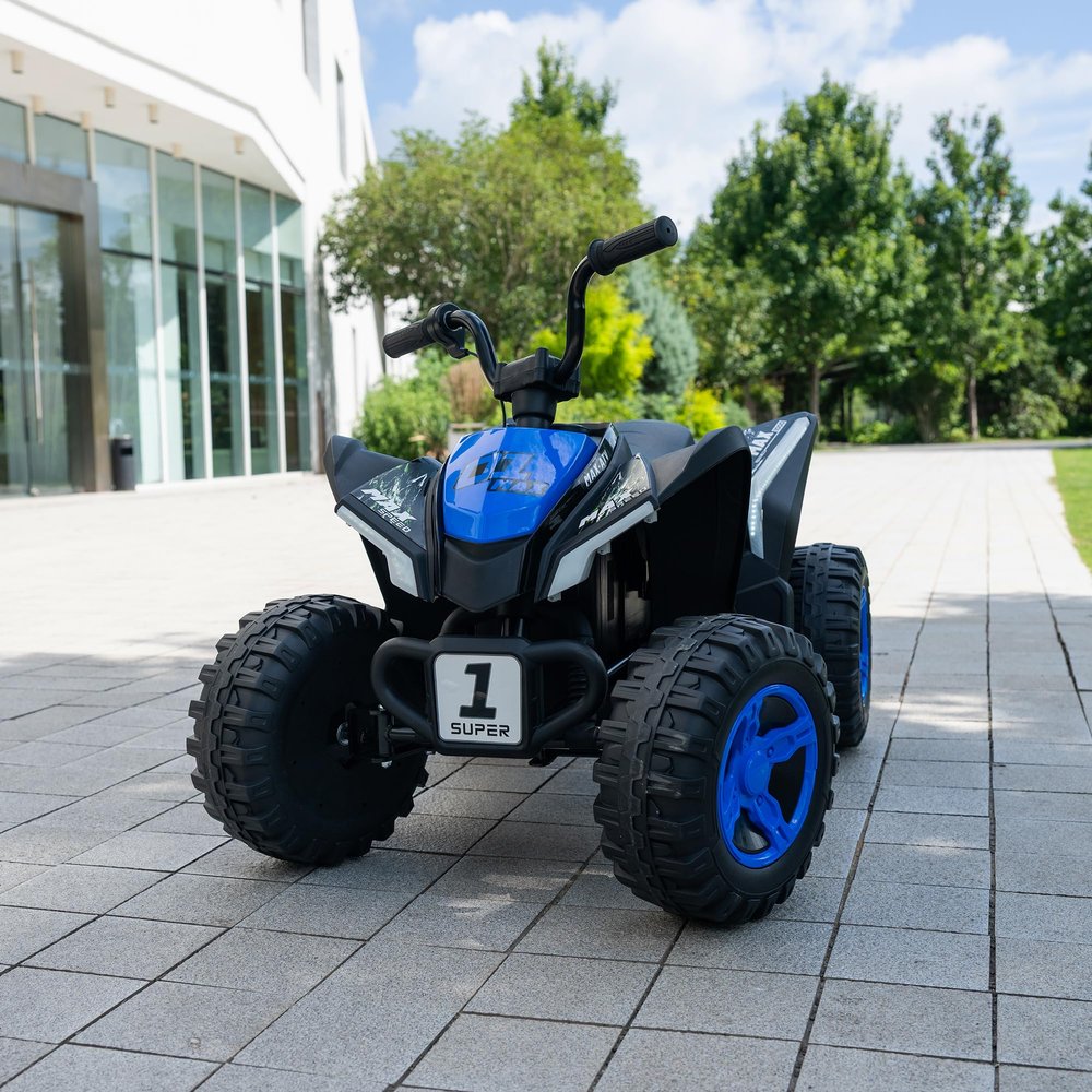 24V Kids Ride On ATV Quad, Electric 4 Wheeler with Spring Suspension, LED Headlights, Music, High/Low Speed, Off-Road Toy Vehicle, Ultimate Birthday for Boys Girls, Blue