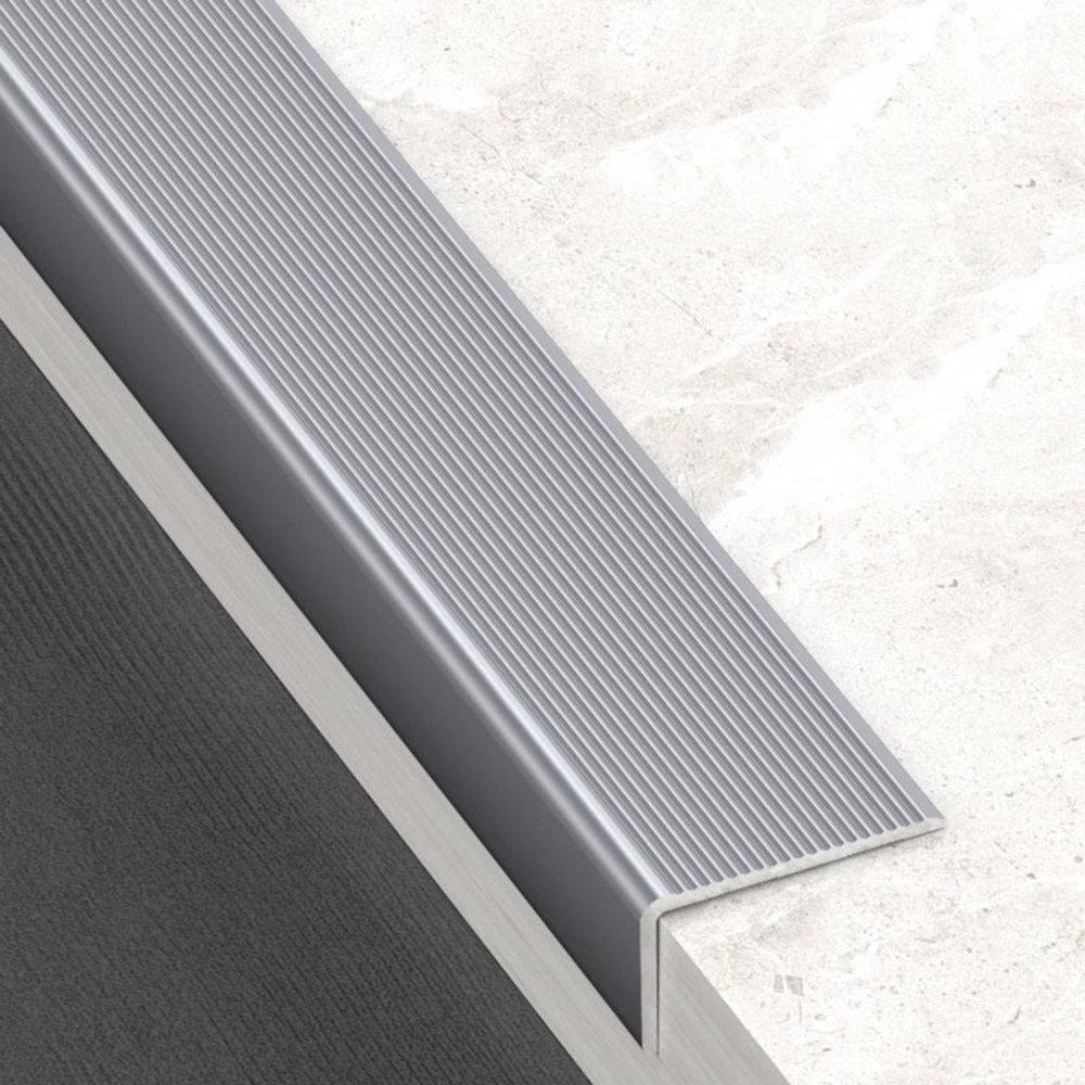 Non-Slip Stair Nosing 3 Pack 0.9m Aluminium Stair Edge Trim Indoor and Outdoor Stair Edge Protector Step Edge Protector Stair Edging Transition Strip Metal Corner Trim Matte Silver 5cm x 3cm x 0.9m
