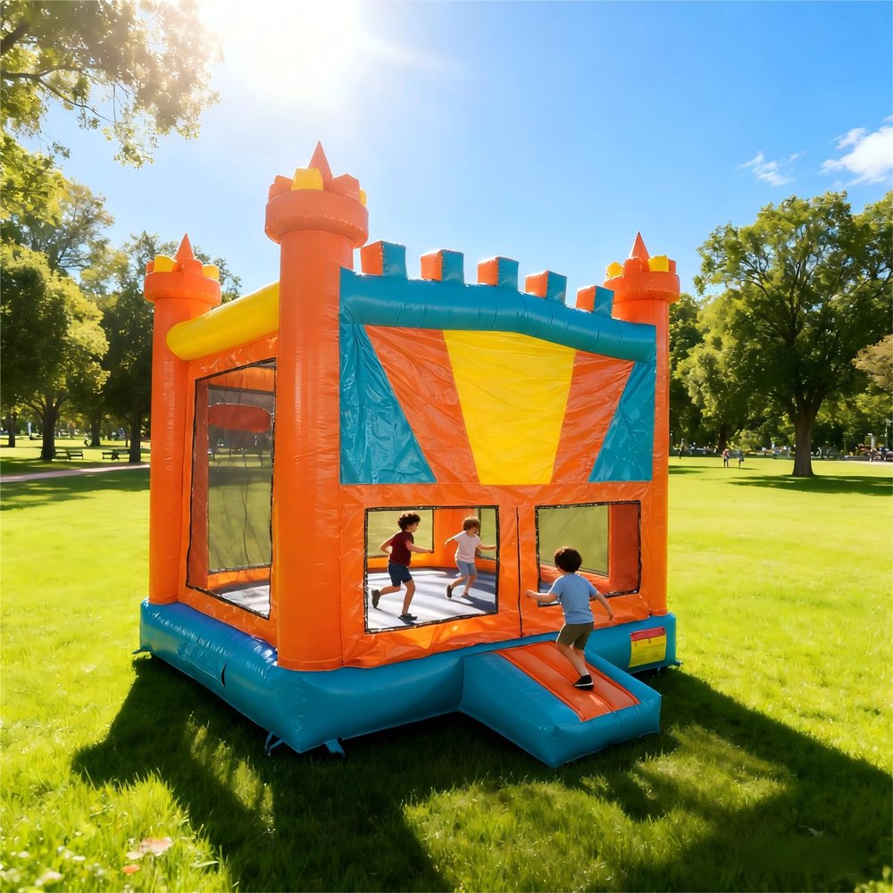 Commercial Grade Bounce House 13x13x13ft Indoor Outdoor Inflatable Bounce House with 2 Basketball Hoops PVC Colorful Inflatable Castle for Kids Adults Birthday Party Rental