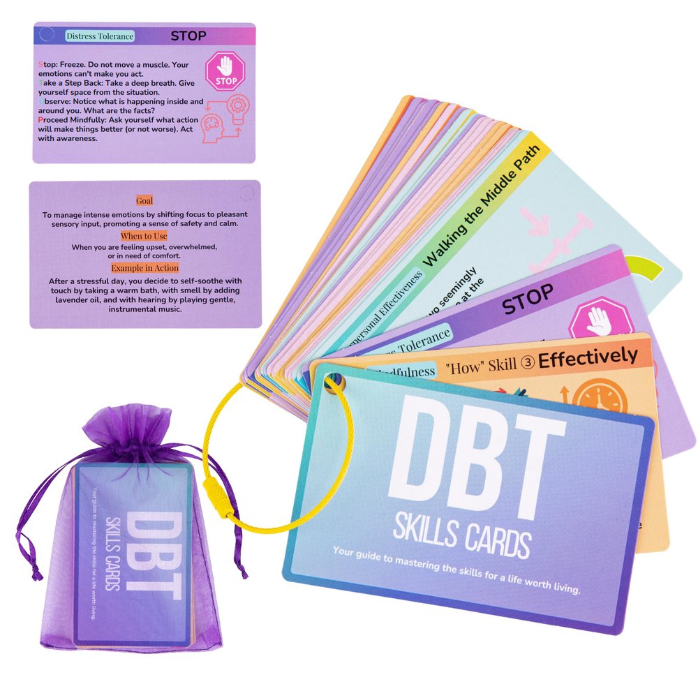 DBT Skills Coaching Cards with Guided Examples & Goals 25 Flashcards for Emotional Regulation, Stress Relief & Coping Tools for Teens & Adults