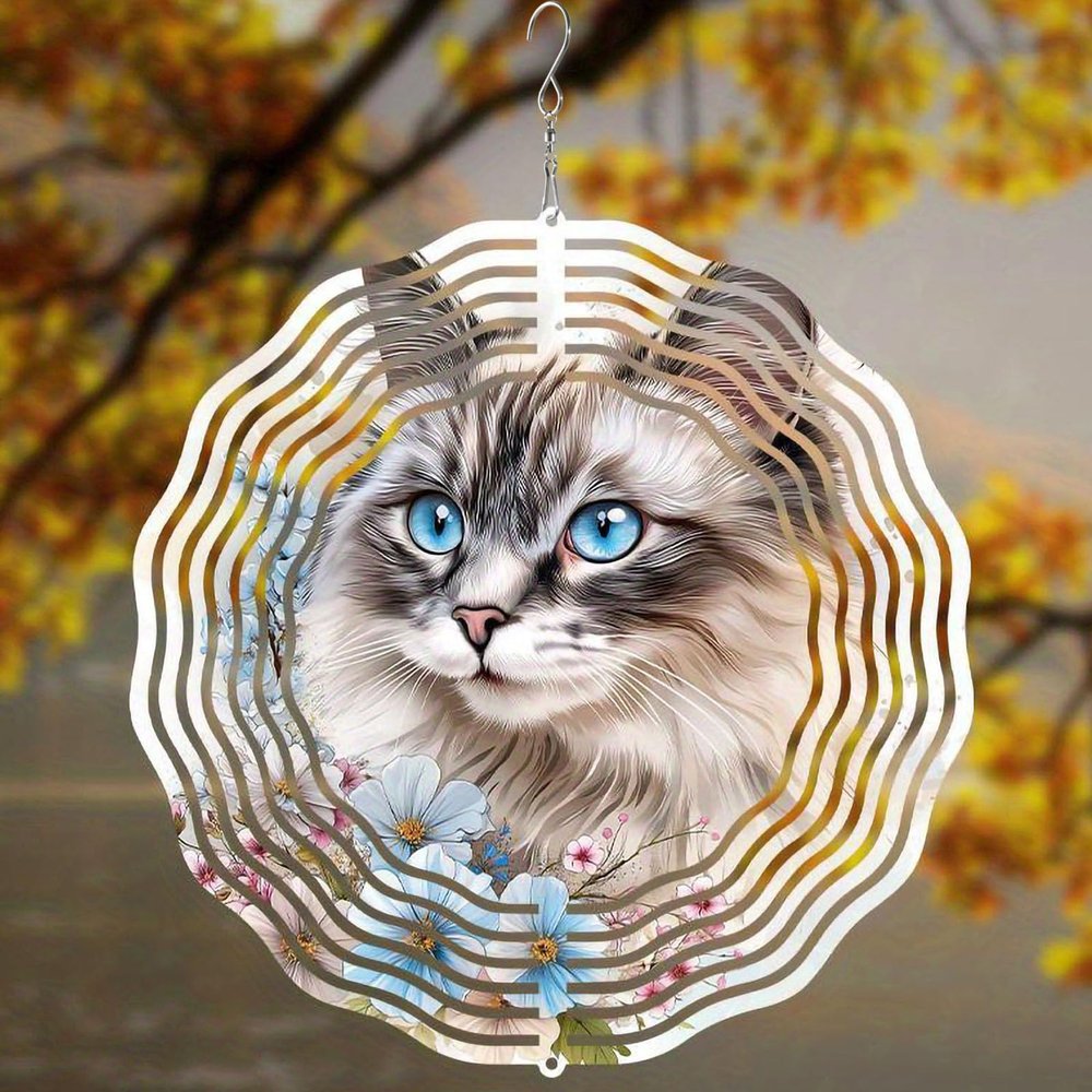 10 Inch Cat Wind Spinner, 3D Metal Animal Hanging Kinetic Wind Rustproof Sculpture Gift for Garden Yard Art Balcony Window Porch Lawn Farm Decor