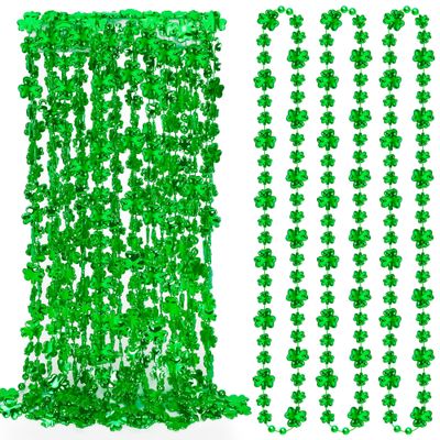 100PCS St. Patricks Day Necklace, Green Shamrock Beads St Patrick's Day Necklaces, Irish Saint Patricks Day Necklace Bulk, St. Patricks Day 4 Leaf Clover Decorations Throw for Parade Party Supplies