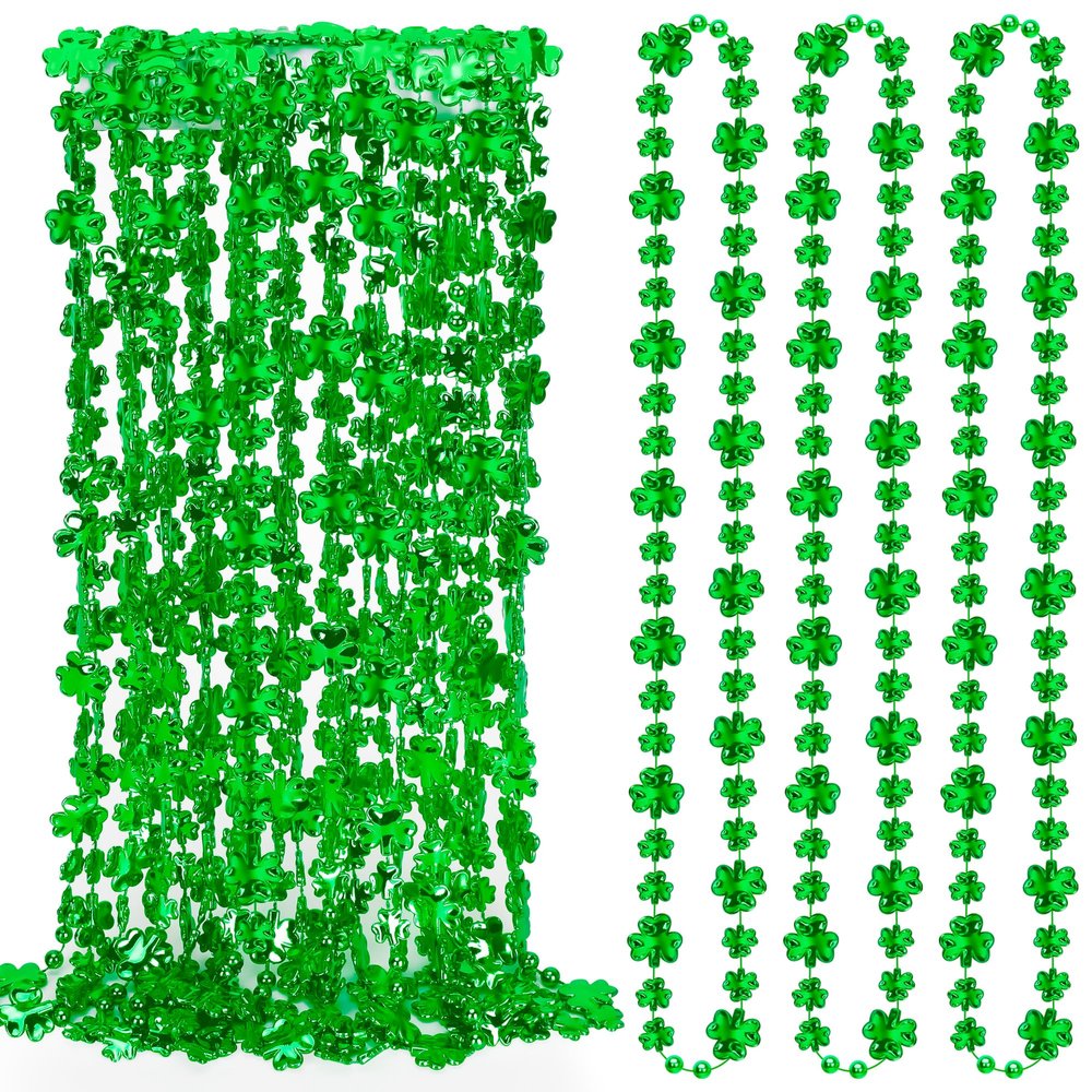 100PCS St. Patricks Day Necklace, Green Shamrock Beads St Patrick's Day Necklaces, Irish Saint Patricks Day Necklace Bulk, St. Patricks Day 4 Leaf Clover Decorations Throw for Parade Party Supplies