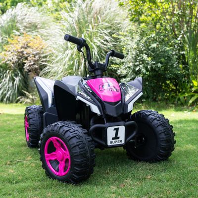 24V Kids Ride On ATV Quad, Electric 4 Wheeler with Spring Suspension, LED Headlights, Music, High/Low Speed, Off-Road Toy Vehicle, Ultimate Birthday for Boys Girls, Pink