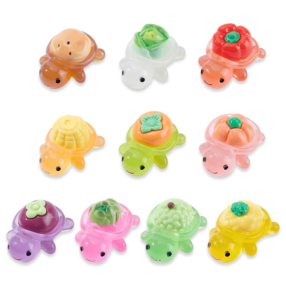 CRAFTYMELODY 20pcs Mini Resin Luminous Turtle Figurines Fruit and Vegetable Series Turtle Mini Model Miniature Bulk Micro Landscape Dollhouse Accessories Pretending Prop Decorations for Garden Home