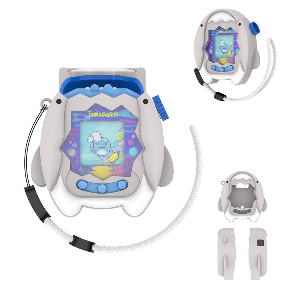KONXISA For Tamagotchi Paradise Case Cover, Cartoon Shark Protective Case, Soft Silicone Protective Cover with Cute Lanyard for Kids Game Machine, Protective Shell with Dustproof and Shockproof, Pink