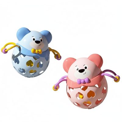 Baby Rattle Toy for Infants, Soft Rubber Grasp Ball with Built-in Bell, Cartoon Animal Sensory Shaking Toy for Newborn Boys and Girls, Early Development Teething & Motor Skills Toy (Pink)