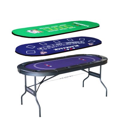 8 Player Folding Poker Table with 2 Interchangeable Game mats, Texas Holdem Poker and Blackjack, Collapsible Casino Table with Padded Rails and XXL Cup Holders for Wine and Whiskey Glasses (71 inch)