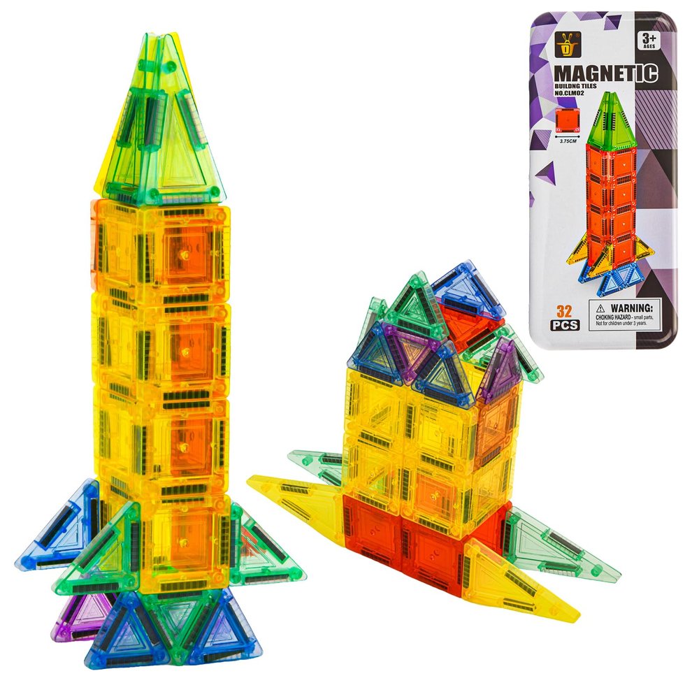 32PCS Mini Magnetic Tiles, Portable Magnetic Toys Travel Set, Construction STEM Learning and Playing Toys for Kids, Montessori Toy for Preschool3+ Year Old Boys Girls Birthday Gifts