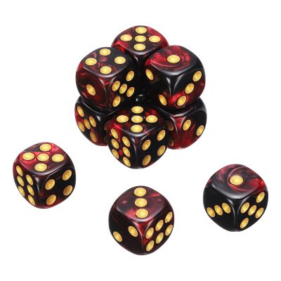 uxcell 10Pcs 6 Sided Colored Standard Dice, 16mm Acrylic D6 Mini Polyhedral Pearl Pattern Two Tone Colors Game Dice Set for Table Games, Black/Red, Gold Point