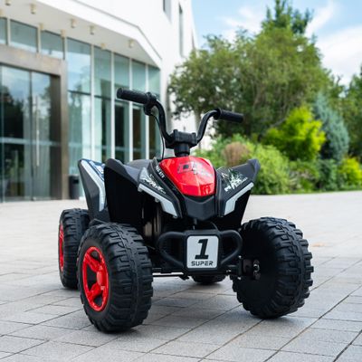 24V Kids Ride-On ATV Quad, Electric 4-Wheeler with Forward & Reverse, Spring Suspension, LED Lights, Music, Power Display, Adjustable Speeds, Outdoor Fun Gift, Red