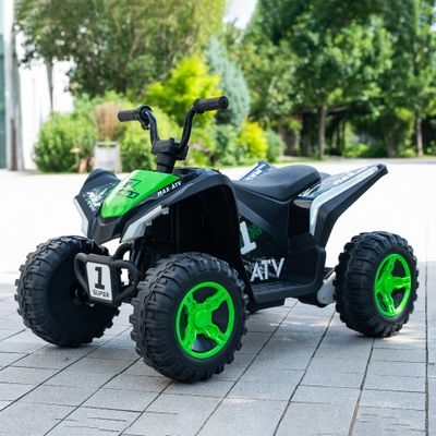 24V Kids Ride On ATV Quad, Electric 4 Wheeler with Spring Suspension, LED Headlights, Music, High/Low Speed, Off-Road Toy Vehicle, Ultimate Birthday for Boys Girls, Green