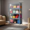 4-Tier Display Cabinet with Acrylic Flip Doors, Transparent Bamboo Curio Display Case for Figures, Display Shelves for Collectibles for Home, Living Room,Gray,4 flip Doors view 2