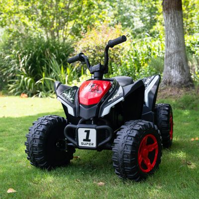 24V Kids Ride On ATV Quad, Electric 4 Wheeler with Spring Suspension, LED Headlights, Music, Twist Throttle, Off-Road Toy Vehicle, Ultimate Birthday for Boys Girls, Red
