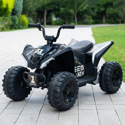 24V Kids Ride On ATV Quad, Electric 4 Wheeler with Spring Suspension, LED Headlights, Music, Twist Throttle, Off-Road Toy Vehicle, Ultimate Birthday for Boys Girls, Black