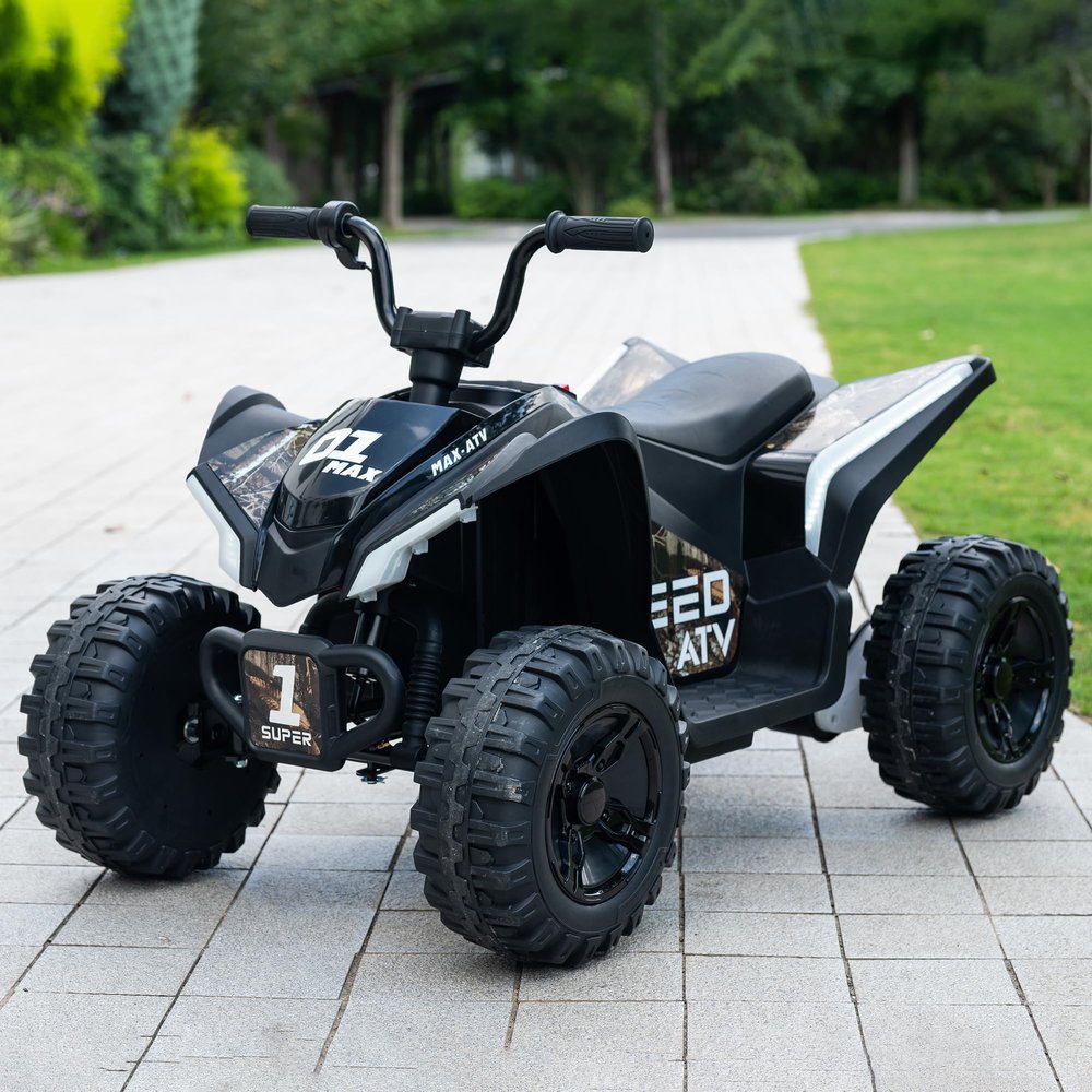 24V Kids Ride On ATV Quad, Electric 4 Wheeler with Spring Suspension, LED Headlights, Music, Twist Throttle, Off-Road Toy Vehicle, Ultimate Birthday for Boys Girls, Black