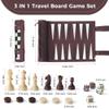 Woodronic Magnetic Chess Checkers Backgammon Set, 3 in 1 Magnetic Chess Game for Adult, Roll-up Portable Suede Board Game for Outdoor, Travel Backgammon Strategy Game Set for 2 Players, Dark Brown view 2