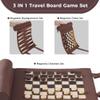 Woodronic Magnetic Chess Checkers Backgammon Set, 3 in 1 Magnetic Chess Game for Adult, Roll-up Portable Suede Board Game for Outdoor, Travel Backgammon Strategy Game Set for 2 Players, Dark Brown view 3
